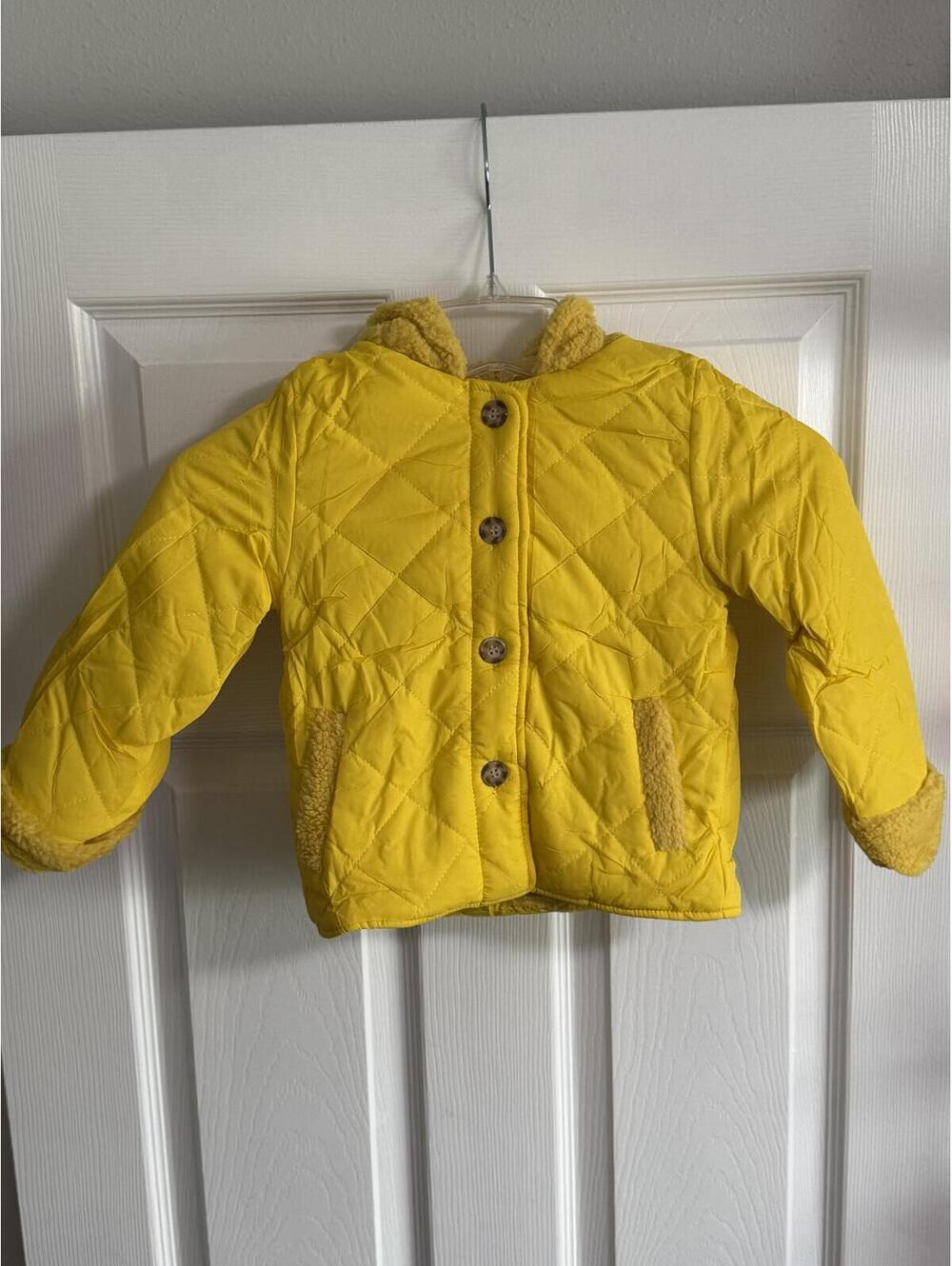 Girls’ Yellow Quilted Winter Jacket with Sherpa Lining & Bear‑Ear Hood – 3T